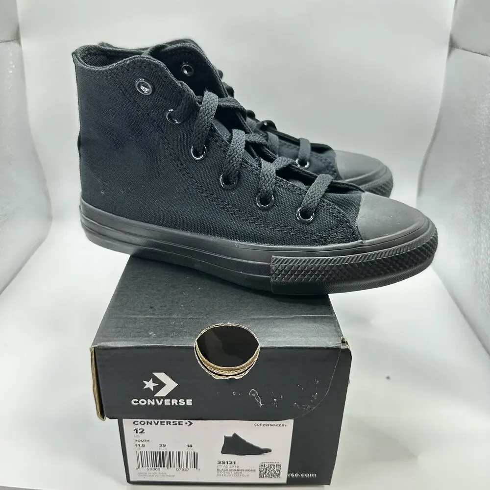 Converse Chuck Taylors All Star High Top Black Shoes Size 12 Youth - New